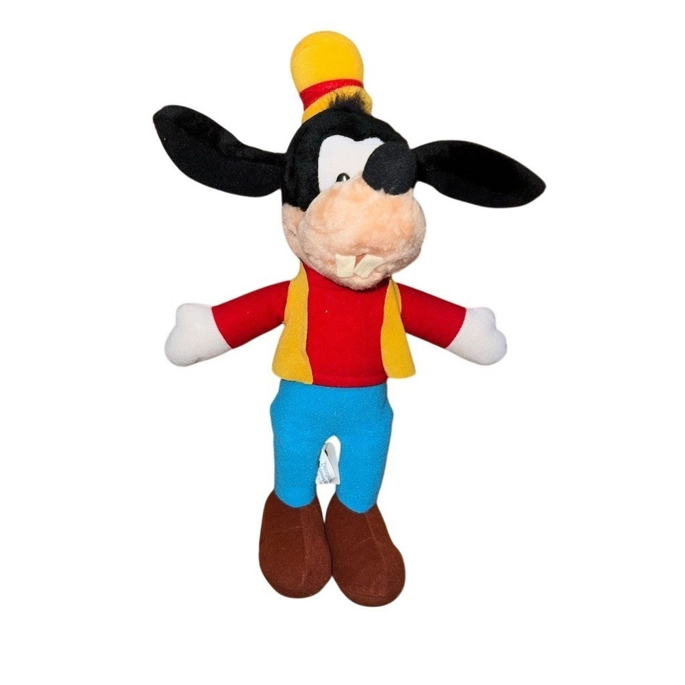 Disney Parks Goofy Plush Stuffed Animal Doll Yellow Hat‎ & Vest Approx 15 in Vtg